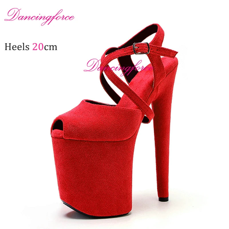 8Inches 20cm Shiny Stripper Pole Dance Shoes Sexy Thick Insole Platform High Heels Women Summer Cross Strips Sandals Female