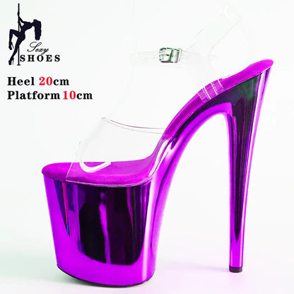 Red Electroplated Heel Platform Women's Sandals 8 Inch/20CM Sexy Pole Dance High Heels Stiletto Nightclub Women's Shoes Silver
