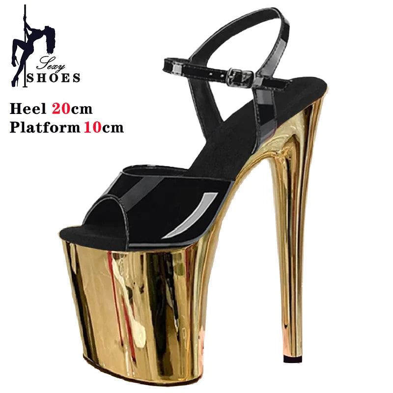 2023 Electroplated Stiletto Heels 8 inch/20cm High Heel Sandals Women Transparent Pole Dancing Sandals for Models Stripper Pumps