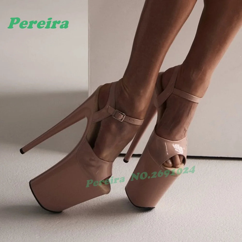 White Platform Strap Buckled Sandals Peep Toe Stiletto High Heels for Pole Dance Glossy Slingback Nightclub Sexy Shoes Gothic