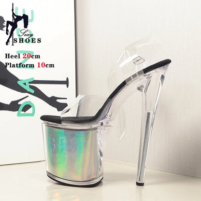 High-quality 17CM/7inches Women Sandals Stripper High Heel Shoes Transparent Platform Glitter Stiletto Pole Dance Shoes Wedding - Grande Heels