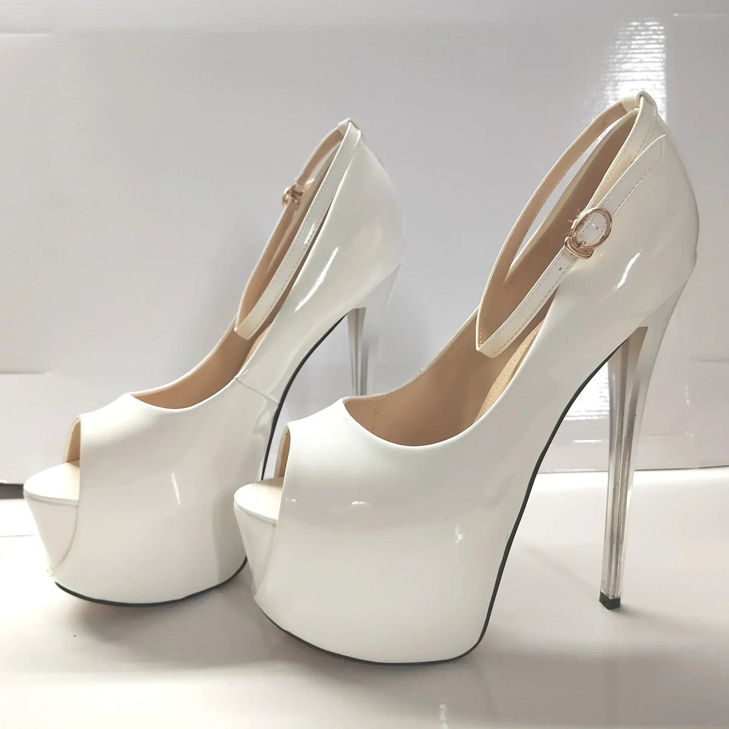 2024 Ultra-high skinny heels 22cm patent skin fish mouth 19cm single shoe runway sexy big size women's shoes sky high 34-43yards