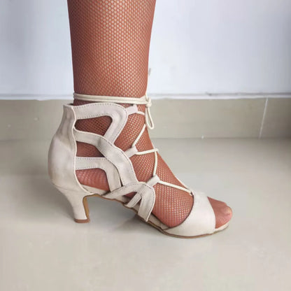 Lady Flannel Heel Dance Shoes Woman Ballroom Latino Dance Boots Girls Salsa Dancing Shoes Dancing Women DIY Bar Party Dance Shoe