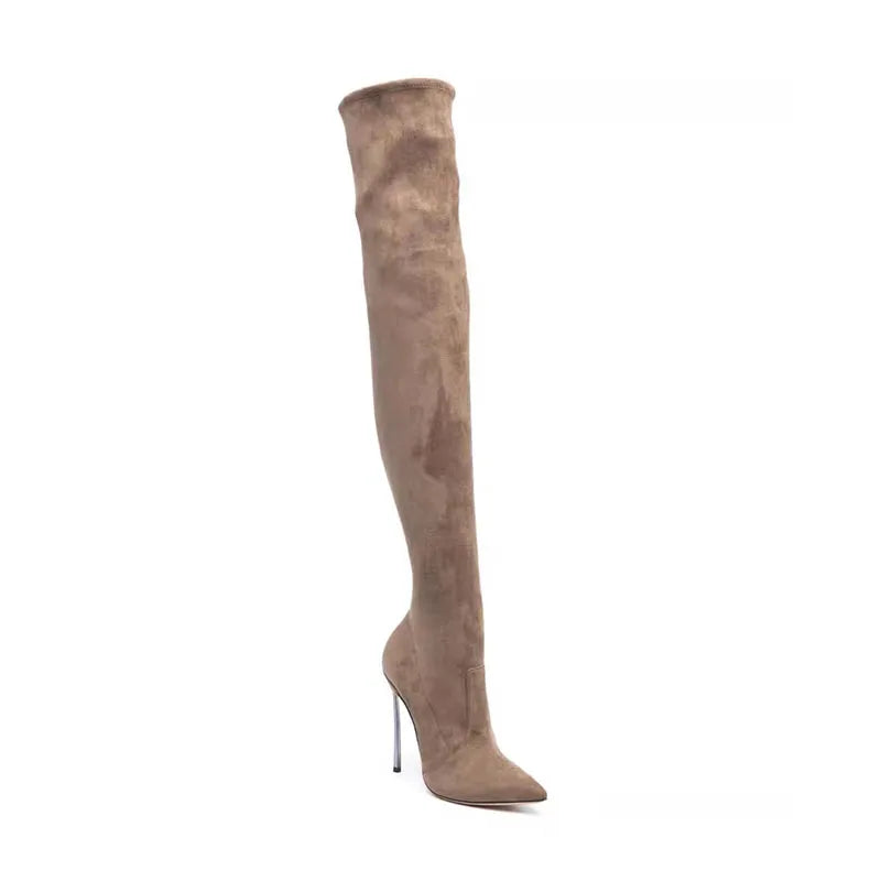 Arden Furtado brown over the knee boots for women stiletto heel fashion Pointed toe Super high boots for Sexy  skinny legs