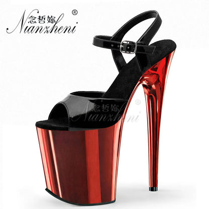 8 Inches High Heels Sexy Fetish transparent Gold 10-12Big Size 20cm Sandals Exotic platform pole Dance Stripper Dress Queen club