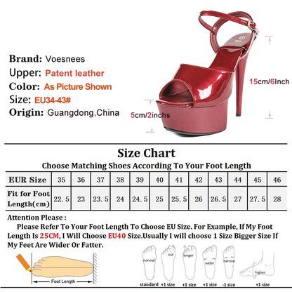 Orange Patent Leather Buckle Strap Sandals For Women 15CM Thin High Heels 5CM Platform Night Club Model Show Pole Dance Shoes