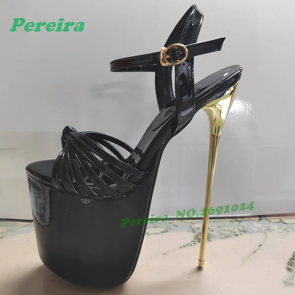 Red Twist Knot Platform Pole Dancing Shoes Open Toe Cut Out Stiletto High Heels Women's Sandals Slingback Buckled Nightclub Shoe