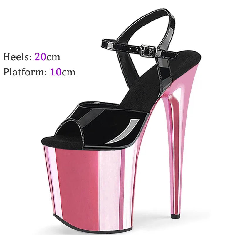 Sexy Fetish 8Inches Dress Platform Sandals Peep Toe Pole Dance Shoes 20cm Women Stripper Models Show Nightclub Exotic Bride Shoe