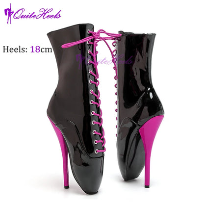 Mixed ColorsExotic Ballet Boots 18CM/7" High Heel Hoof Sole Strange Style Boots Women SM Games Sexy Fetish Ballet Lockable Shoes
