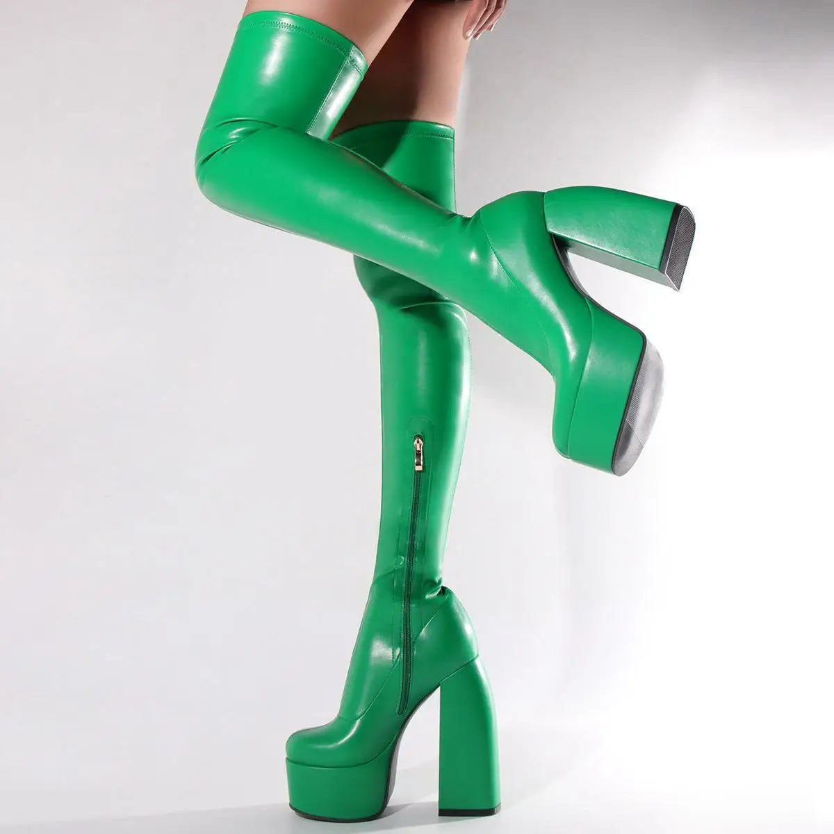 Sexy Ladies Crude Heels Over The Knee Boots for Woman's Round Toe Thin Heels Zipper-Sid Long Botas Mujer 2026 Platform Shoes
