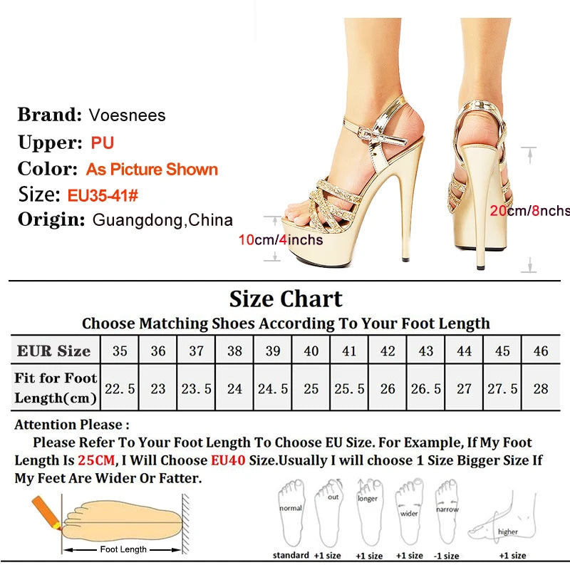 Designer 15CM Stiletto Party Wedding Shoes Fashion Sequin Nightclub Pole Dance Shoes Summer Gold Sandals For Women High Heels