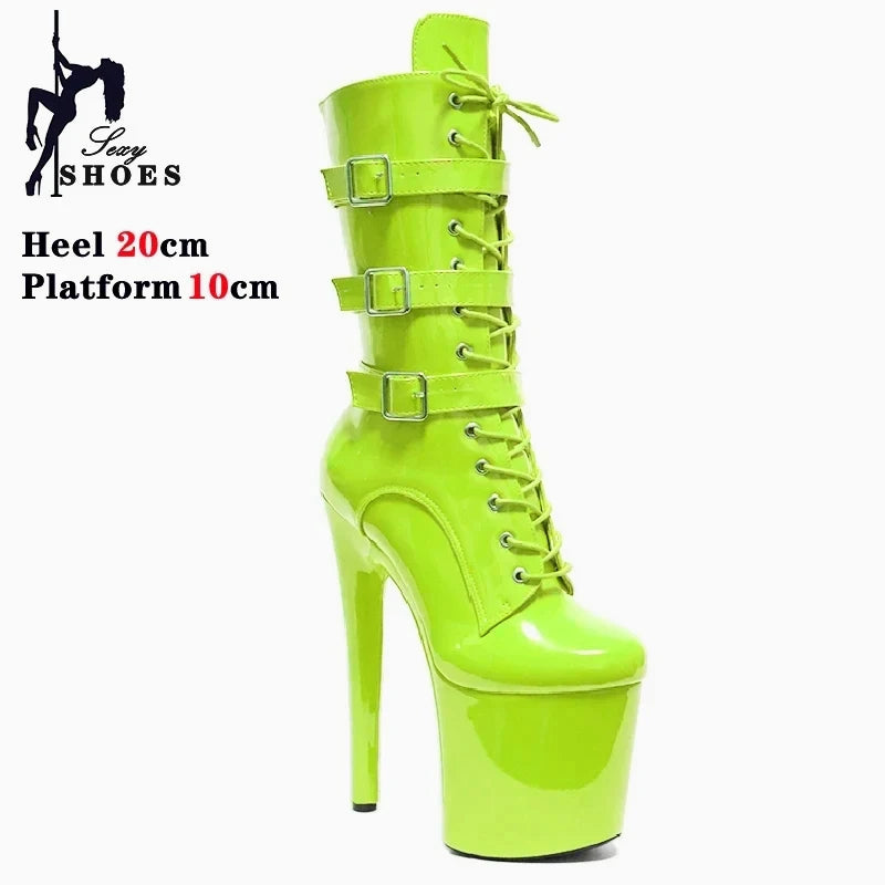 20cm Thin High Heels Ankle Boots Platform Unisex Botas Stripper Gothic Belt Buckle Pole Dance Heels Women Buckle Party Shoes
