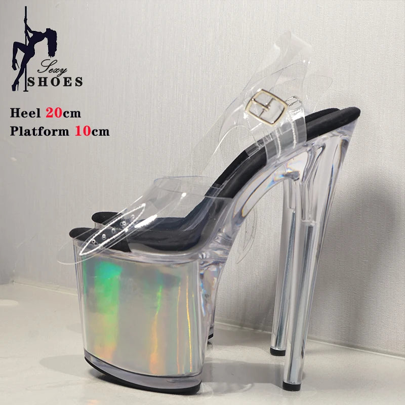 High-quality 17CM/7inches Women Sandals Stripper High Heel Shoes Transparent Platform Glitter Stiletto Pole Dance Shoes Wedding - Grande Heels