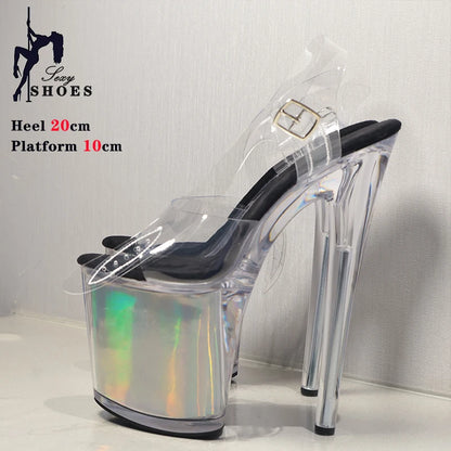 High-quality 17CM/7inches Women Sandals Stripper High Heel Shoes Transparent Platform Glitter Stiletto Pole Dance Shoes Wedding - Grande Heels