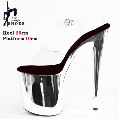 Cosplay Crystal Sandals Summer 20CM Transparent Jelly Shoes Club Women Platform High-Heeled Pumps Nightclub Pole Dancing Show