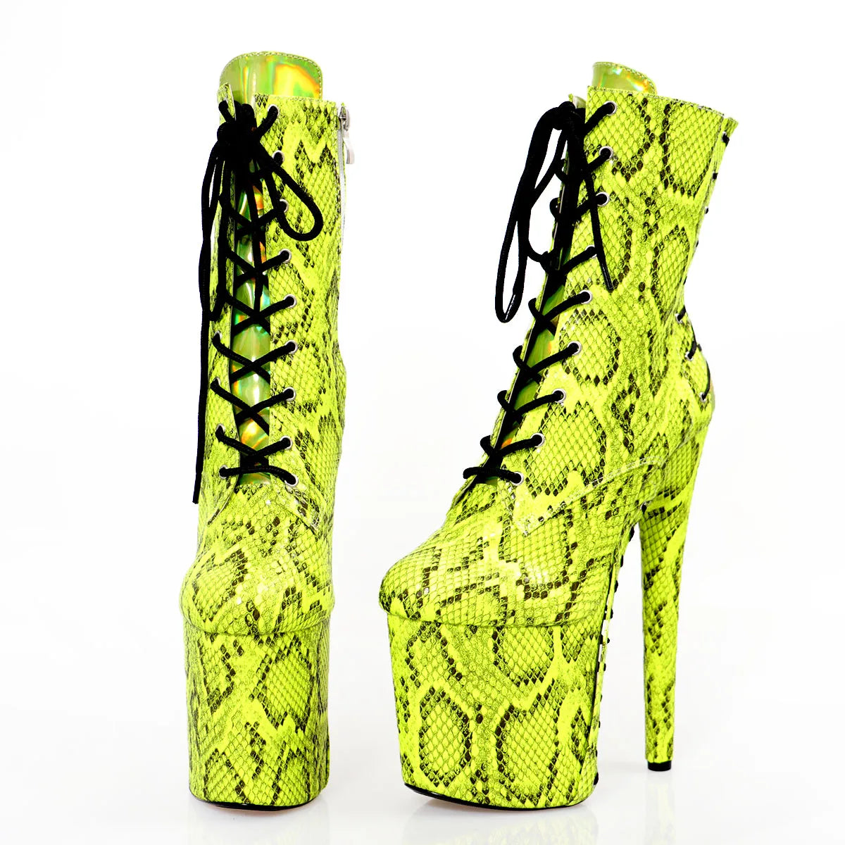 Snake Skin Cross Dressing 8inch High Heel 20CM Stiletto Stripper Ankle Boots Platform Pole Dance Shoes Exotic Gothic round toe