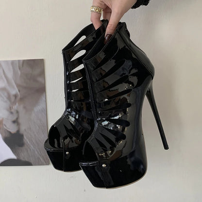 Liyke Black Women Sexy Peep Toe Party Stripper Pole Dance Shoes Fashion Zip Ankle Boots Super High Heels Platform Booties Female