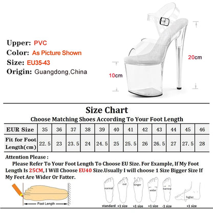 15cm 17cm 20CM High Heels Women's Sandals Anti-Skid Sexy Pole Dance Shoes Thin Heel Transparent Platform Female Party Sandals