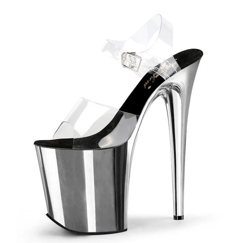 8 Inches High Heels Sexy Fetish transparent Gold 10-12Big Size 20cm Sandals Exotic platform pole Dance Stripper Dress Queen club