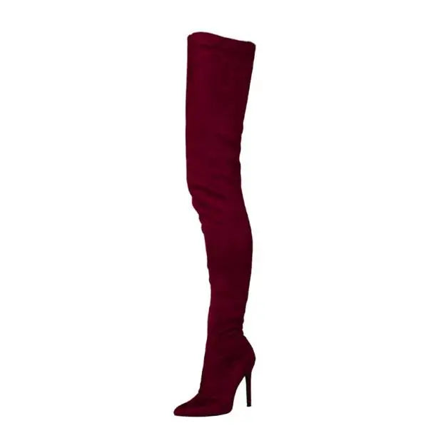 Sexy Boots Boots-Women Female Shoes  2025 Ladies Pointy High Heel Over-the-Knee Rubber Solid Pointed Toe Rome Slip-On Lace-Up Fl