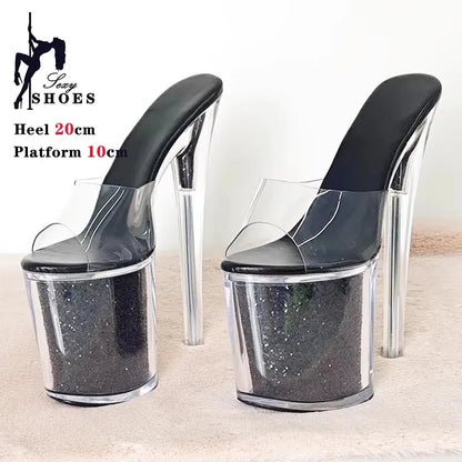 Pole Dancing Model Sandals New 20cm Sexy Transparent Platform Women Sandals Sequined Decoration Stiletto Banquet Nightclub Shoes