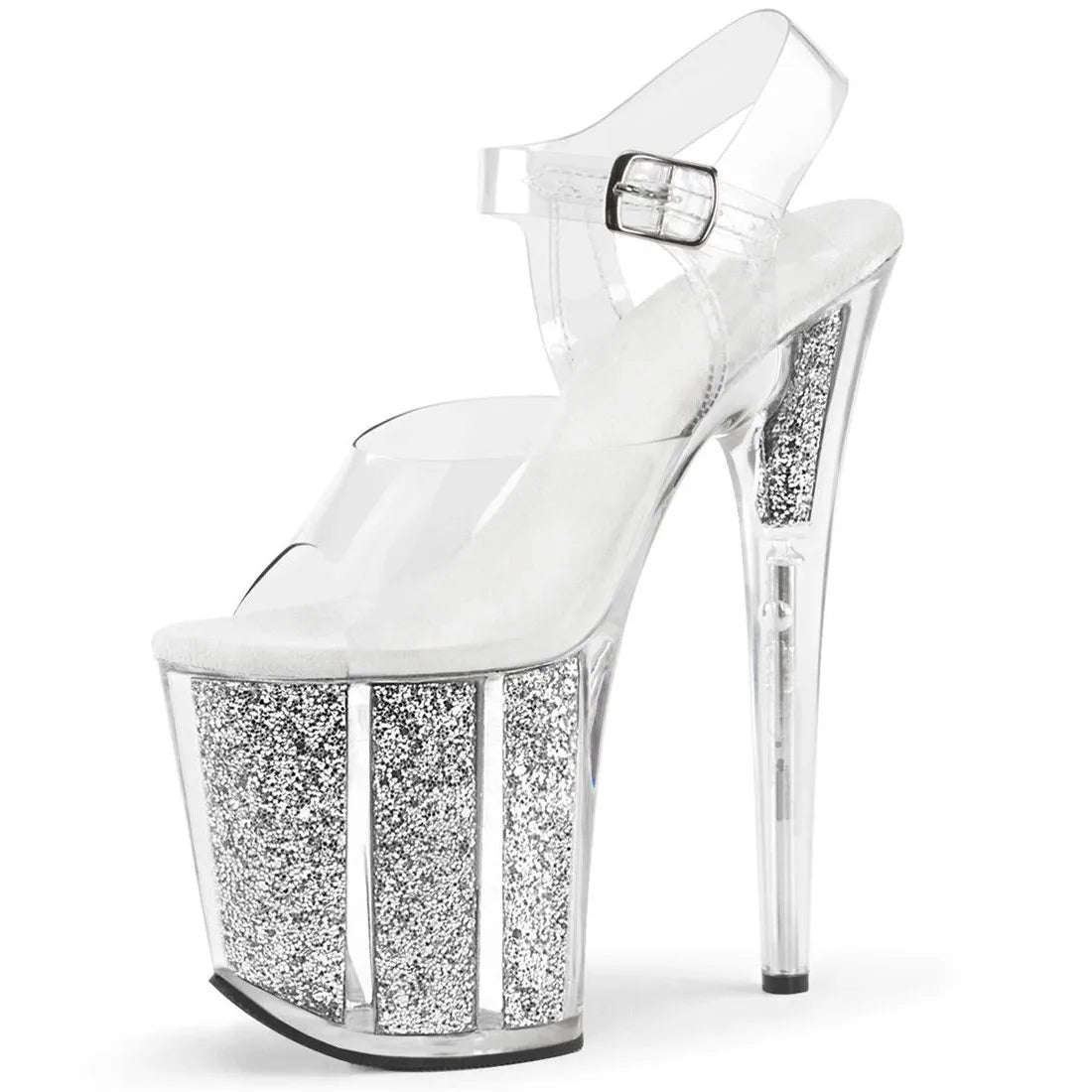 Summer Crystal PVC Women's Shoes Steel Pipe Dance Sandals 20CM Thin High Heels Stiletto Plus Size Sequins Platforms Pumps