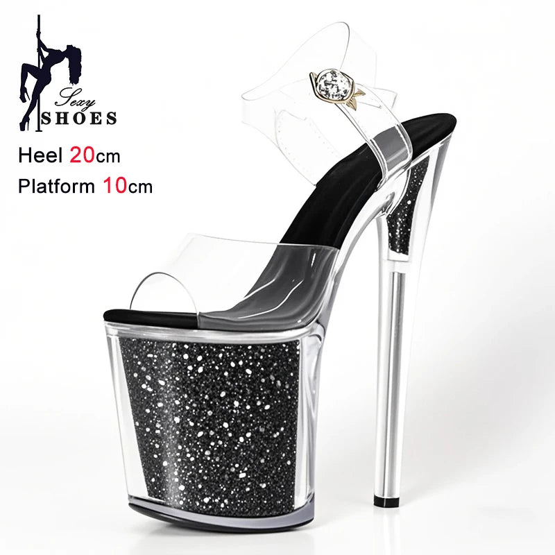 20CM/8inche Exotic Stripper High Heel Sandals Transparent Upper Glitter Stiletto Heels Pole Dancing Women Shoes Sequin Platform