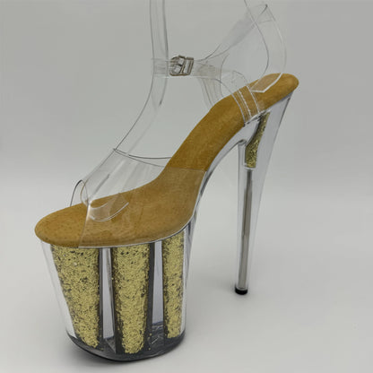 20 cm sexy transparent platform sequined decoration, 8 inch stiletto banquet nightclub shoes/pole dancing model sandals