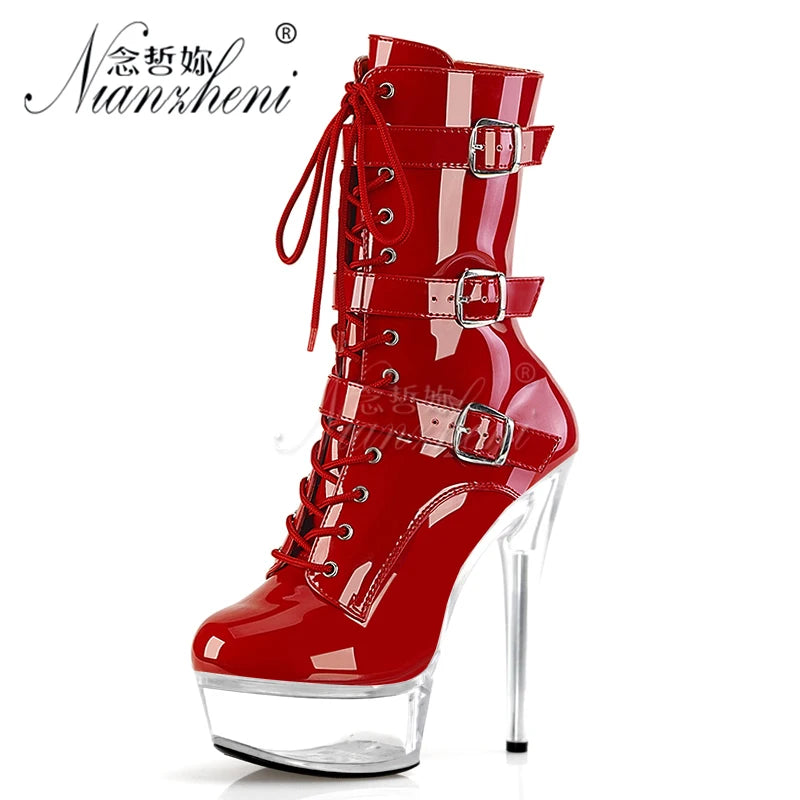 Belt Buckle 5Inch Fashion Pole Dance Shoes Thin Heels Nightclub 13cm Ankle Boots Exotic Dancer Catwalk Gothic Women's Big Size
