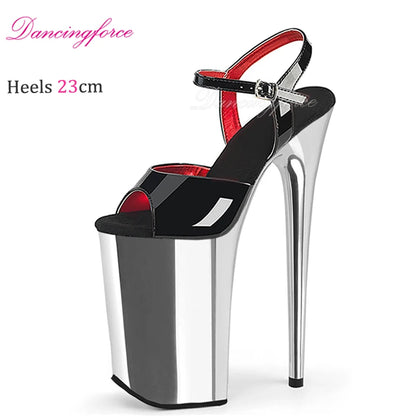 23CM/9inches Sexy Stripper Chrome Platform Stage Catwalk Sandals Women Gothic High Heels Pole Dance Shoes