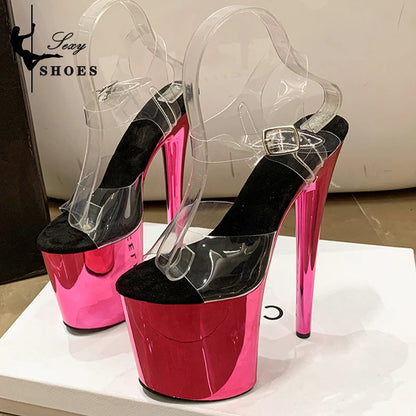 2023 Electroplated Stiletto Heels 8 inch/20cm High Heel Sandals Women Transparent Pole Dancing Sandals for Models Stripper Pumps