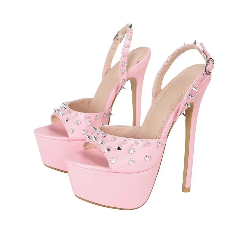 Eilyken Sexy Peep Toe Pole Dance High Heels Women Sandals Fashion Rivet Platform Open Toe Buckle Strap Party Shoes