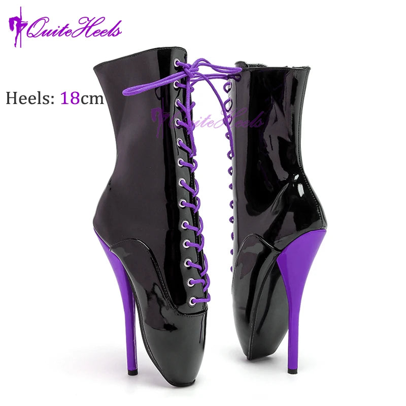 Mixed ColorsExotic Ballet Boots 18CM/7" High Heel Hoof Sole Strange Style Boots Women SM Games Sexy Fetish Ballet Lockable Shoes