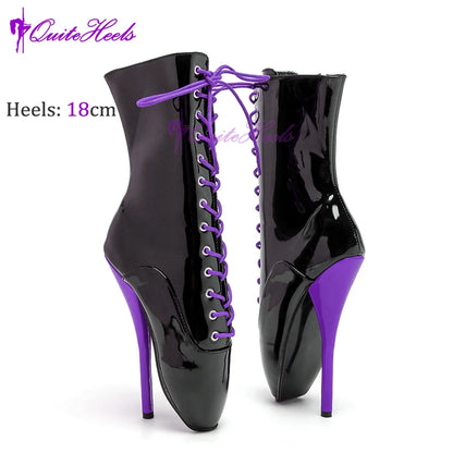 Mixed ColorsExotic Ballet Boots 18CM/7" High Heel Hoof Sole Strange Style Boots Women SM Games Sexy Fetish Ballet Lockable Shoes