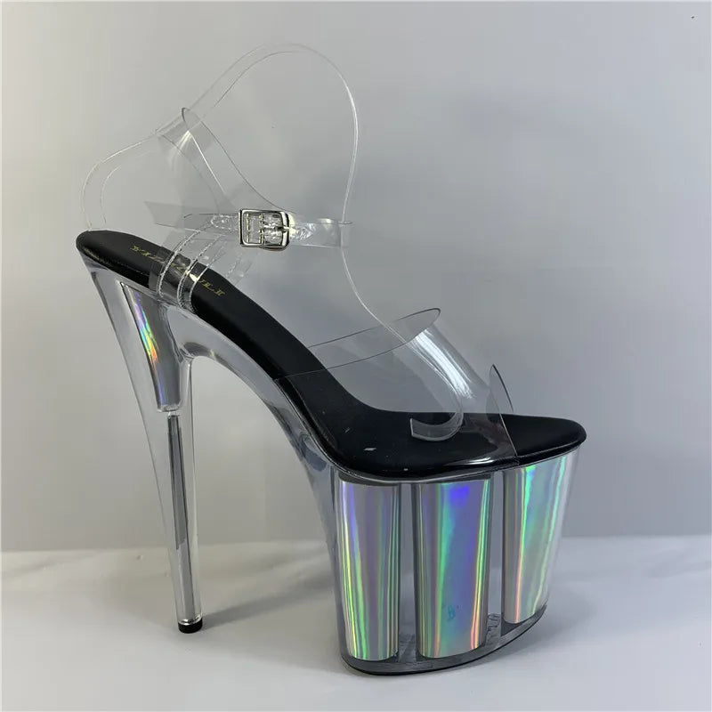 20 cm sexy transparent platform sequined decoration, 8 inch stiletto banquet nightclub shoes/pole dancing model sandals