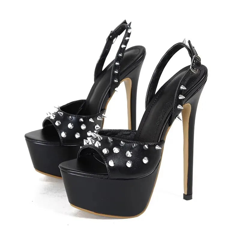 Eilyken Sexy Peep Toe Pole Dance High Heels Women Sandals Fashion Rivet Platform Open Toe Buckle Strap Party Shoes
