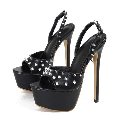 Eilyken Sexy Peep Toe Pole Dance High Heels Women Sandals Fashion Rivet Platform Open Toe Buckle Strap Party Shoes