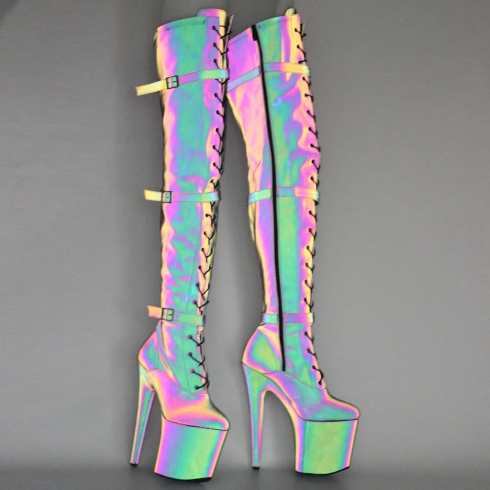 20CM High Heels Platform Luminous Poledancing Thigh High Boots Size36-43