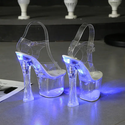 Women's Light Up Heels Platform Sandals, Flashing LED High Heels for Night Club Party, Stripper Dance Shoes Crystal Clear Sole
