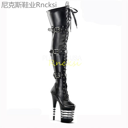 20cm Sexy Round-headed Boots Pipe Dance Shoes Boots Platform Steel for The Bar Show High-heeled Thin-legged Waterproof Round Toe