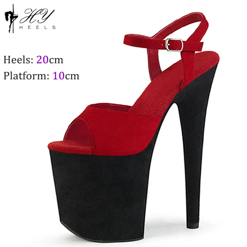 New Popular 20cm 8" Heels Pole Dance Platform Shoes Black Velvet Denim Snake Sexy Dancing Shoes Catwalk Model High Heels Sandals