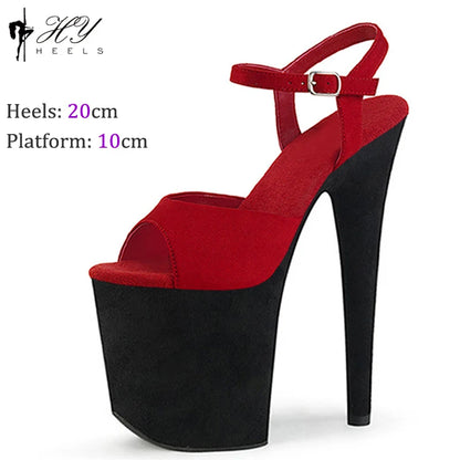 New Popular 20cm 8" Heels Pole Dance Platform Shoes Black Velvet Denim Snake Sexy Dancing Shoes Catwalk Model High Heels Sandals
