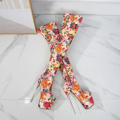 SDTRFT Ladylik SM Shoes Pole Dancing 20cm Thin Heels Stilettos Over The Knee Long Boots Platform Women Pumps Printed Botas Mujer