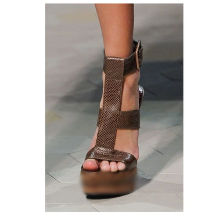Patchwork Buckle Platform Sandals Thin High Heel Peep Toe Fashion Sexy Cool 2025 Summer Big Size Woman Shoes Zapatillas Mujer