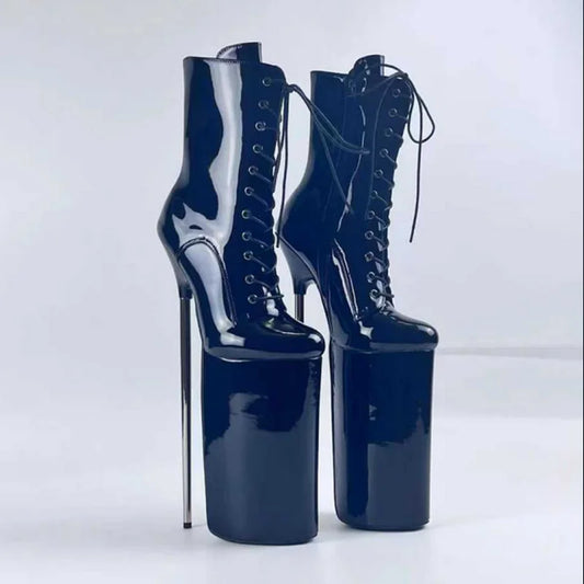 CACA 30cm/11.8" Extremly High Heels Women Platform Boots,Men Stage Pole Dancing Shoes,Fetish Short Botas,Black,Custom Colors