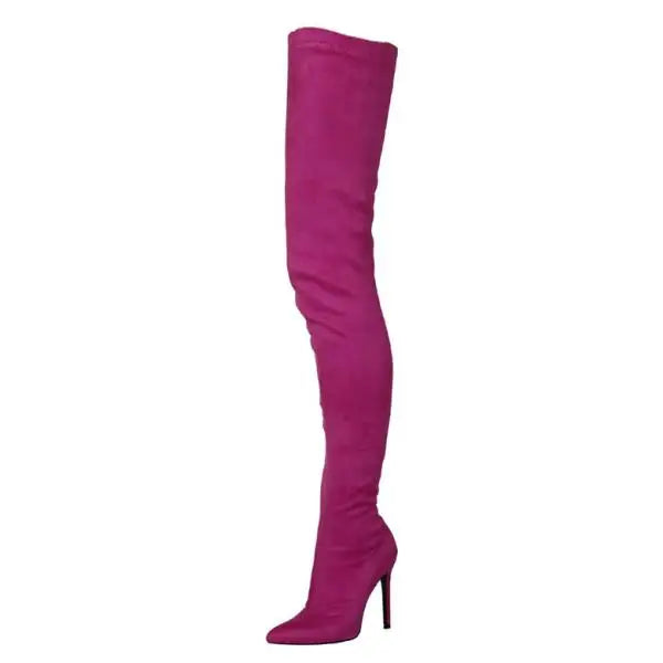 Sexy Boots Boots-Women Female Shoes  2025 Ladies Pointy High Heel Over-the-Knee Rubber Solid Pointed Toe Rome Slip-On Lace-Up Fl