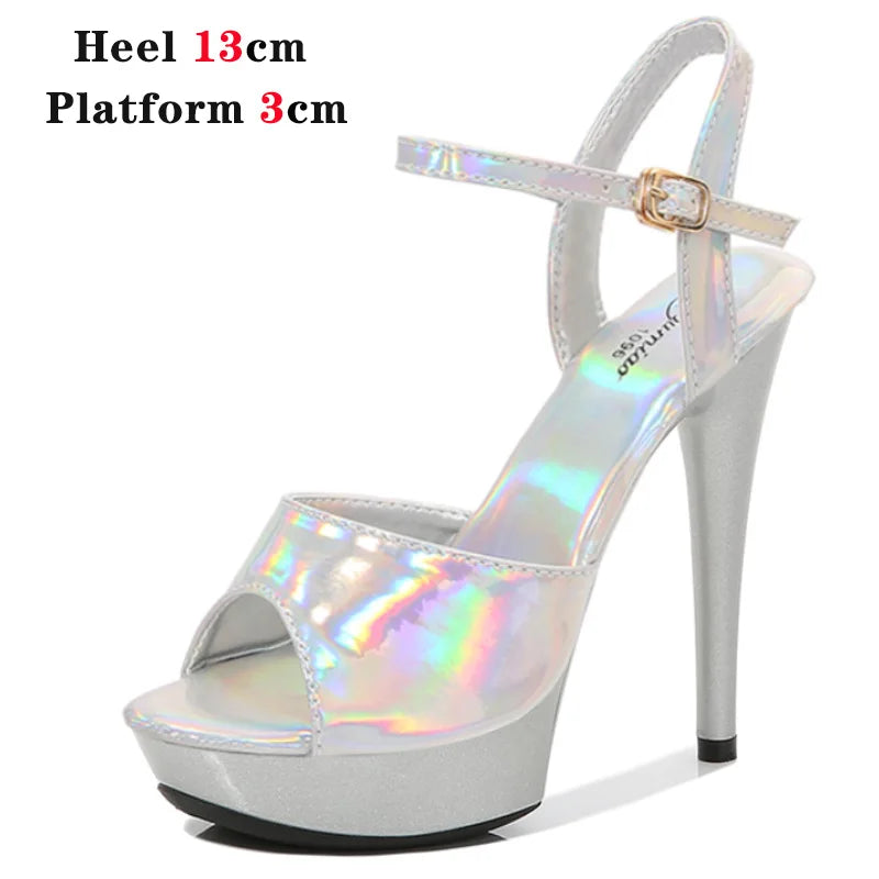 Women Shoes Heel Sexy Super High Pole Dance Party High Heels Sandals Platform Wedding Pumps Peep Toe Stripper Heels Silver