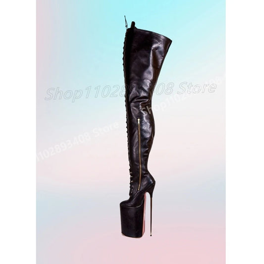 Pole Dance Cross Tied Platform Over the Knee Boots Metal Stiletto High Heel Side Zipper Retro Sexy Women Shoes 2025 Para Mujere