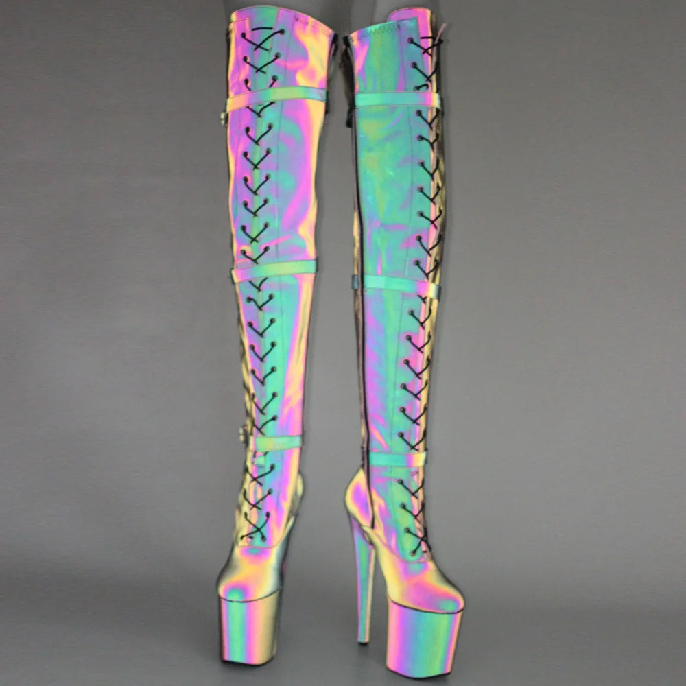 20CM High Heels Platform Luminous Poledancing Thigh High Boots Size36-43