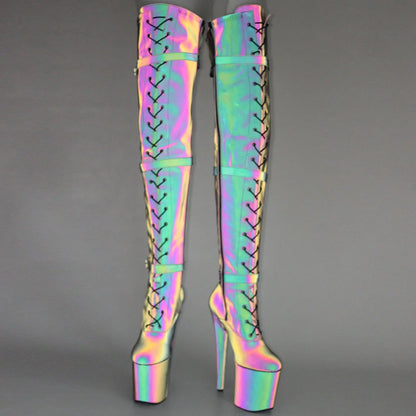 20CM High Heels Platform Luminous Poledancing Thigh High Boots Size36-43